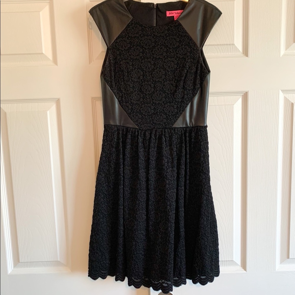 Betsy Johnson Faux Leather/Lace Dress